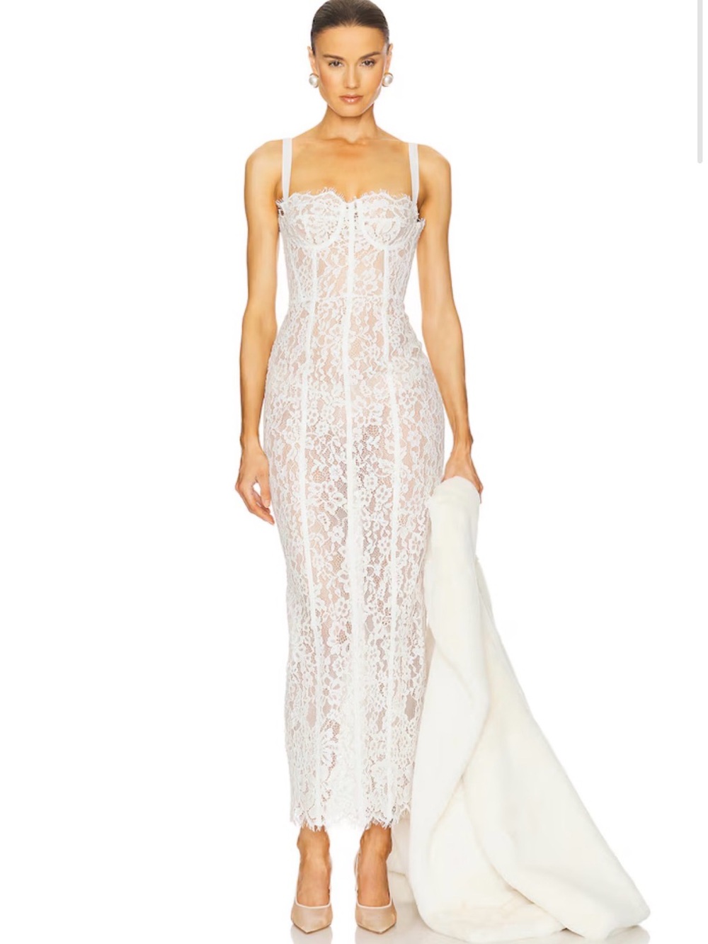 Helsa The Lace Column Dress in White worn once